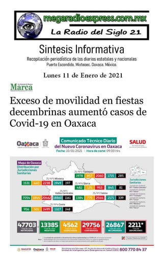 Exceso de movilidad en fiestas
decembrinas aumentó casos de
Covid-19 en Oaxaca
 