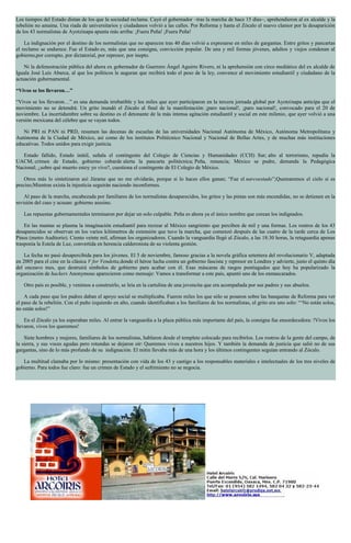 Los tiempos del Estado distan de los que la sociedad reclama. Cayó el gobernador –tras la marcha de hace 15 días–, aprehendieron al ex alcalde y la rebelión no amaina. Una riada de universitarios y ciudadanos volvió a las calles. Por Reforma y hasta el Zócalo el nuevo clamor por la desaparición de los 43 normalistas de Ayotzinapa apunta más arriba: ¡Fuera Peña! ¡Fuera Peña! La indignación por el destino de los normalistas que no aparecen tras 40 días volvió a expresarse en miles de gargantas. Entre gritos y pancartas el reclamo se endurece. Fue el Estado es, más que una consigna, convicción popular. De una y mil formas jóvenes, adultos y viejos condenan al gobierno,por corrupto, por dictatorial, por represor, por inepto. Ni la defenestración pública del ahora ex gobernador de Guerrero Ángel Aguirre Rivero, ni la aprehensión con circo mediático del ex alcalde de Iguala José Luis Abarca, al que los políticos le auguran que recibirá todo el peso de la ley, convence al movimiento estudiantil y ciudadano de la actuación gubernamental. “Vivos se los llevaron…” “Vivos se los llevaron…” es una demanda irrebatible y los miles que ayer participaron en la tercera jornada global por Ayotzinapa anticipa que el movimiento no se detendrá. Un grito inundó el Zócalo al final de la manifestación: ¡paro nacional!, ¡paro nacional!, convocado para el 20 de noviembre. La incertidumbre sobre su destino es el detonante de la más intensa agitación estudiantil y social en este milenio, que ayer volvió a una versión mexicana del célebre que se vayan todos. Ni PRI ni PAN ni PRD, resumen las decenas de escuelas de las universidades Nacional Autónoma de México, Autónoma Metropolitana y Autónoma de la Ciudad de México, así como de los institutos Politécnico Nacional y Nacional de Bellas Artes, y de muchas más instituciones educativas. Todos unidos para exigir justicia. Estado fallido, Estado inútil, señala el contingente del Colegio de Ciencias y Humanidades (CCH) Sur; alto al terrorismo, repudia la UACM; crimen de Estado, gobierno cobarde alerta la pancarta politécnica; Peña, renuncia; México se pudre, demanda la Pedagógica Nacional; ¿sobre qué muerto estoy yo vivo?, cuestiona el contingente de El Colegio de México. Otros más lo sintetizaron así: Júrame que no me olvidarás, porque si lo haces ellos ganan; “Fue el narcoestado”;Quemaremos el cielo si es preciso;Mientras exista la injusticia seguirán naciendo inconformes. Al paso de la marcha, encabezada por familiares de los normalistas desaparecidos, los gritos y las pintas son más encendidas, no se detienen en la revisión del caso y acusan: gobierno asesino. Las repuestas gubernamentales terminaron por dejar un solo culpable. Peña es ahora ya el único nombre que corean los indignados. En las mantas se plasma la imaginación estudiantil para recrear al México sangriento que perciben de mil y una formas. Los rostros de los 43 desaparecidos se observan en los varios kilómetros de extensión que tuvo la marcha, que comenzó después de las cuatro de la tarde cerca de Los Pinos (metro Auditorio). Ciento veinte mil, afirman los organizadores. Cuando la vanguardia llegó al Zócalo, a las 18:30 horas, la retaguardia apenas trasponía la Estela de Luz, convertida en herencia calderonista de su violenta gestión. La fecha no pasó desapercibida para los jóvenes. El 5 de noviembre, famoso gracias a la novela gráfica setentera del revolucionario V, adaptada en 2005 para el cine en la clásica V for Vendetta,donde el héroe lucha contra un gobierno fascista y represor en Londres y advierte, justo el quinto día del onceavo mes, que destruirá símbolos de gobierno para acabar con él. Esas máscaras de rasgos puntiagudos que hoy ha popularizado la organización de hackers Anonymous aparecieron como mensaje: Vamos a transformar a este país, apuntó uno de los enmascarados. Otro país es posible, y venimos a construirlo, se leía en la cartulina de una jovencita que era acompañada por sus padres y sus abuelos. A cada paso que los padres daban el apoyo social se multiplicaba. Fueron miles los que sólo se posaron sobre las banquetas de Reforma para ver el paso de la rebelión. Con el puño izquierdo en alto, cuando identificaban a los familiares de los normalistas, el grito era uno solo: “‘No están solos, no están solos!” En el Zócalo ya los esperaban miles. Al entrar la vanguardia a la plaza pública más importante del país, la consigna fue ensordecedora: !Vivos los llevaron, vivos los queremos! Siete hombres y mujeres, familiares de los normalistas, hablaron desde el templete colocado para recibirlos. Los rostros de la gente del campo, de la sierra, y sus voces agudas pero rotundas se dejaron oír: Queremos vivos a nuestros hijos. Y también la demanda de justicia que salió no de sus gargantas, sino de lo más profundo de su indignación. El mitin llevaba más de una hora y los últimos contingentes seguían entrando al Zócalo. La multitud clamaba por lo mismo: presentación con vida de los 43 y castigo a los responsables materiales e intelectuales de los tres niveles de gobierno. Para todos fue claro: fue un crimen de Estado y el sufrimiento no se negocia. 
 
