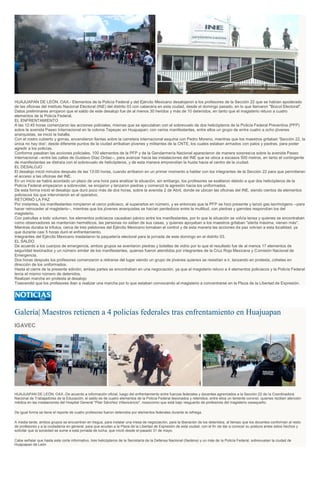 HUAJUAPAN DE LEÓN, OAX.- Elementos de la Policía Federal y del Ejército Mexicano desalojaron a los profesores de la Sección 22 que se habían apoderado
de las oficinas del Instituto Nacional Electoral (INE) del distrito 03 con cabecera en esta ciudad, desde el domingo pasado, en lo que llamaron "Boicot Electoral".
Datos preliminares arrojaron que el saldo de este desalojo fue de al menos 30 heridos y más de 10 detenidos, en tanto que el magisterio retuvo a cuatro
elementos de la Policía Federal.
EL ENFRENTAMIENTO
A las 12:45 horas comenzaron las acciones policiales, mismas que se ejecutaban con el sobrevuelo de dos helicópteros de la Policía Federal Preventiva (PFP)
sobre la avenida Paseo Internacional en la colonia Tepeyac en Huajuapan; con varios manifestantes, entre ellos un grupo de entre cuatro a ocho jóvenes
anarquistas, se inició la batalla.
Con el rostro cubierto y gorras, encendieron llantas sobre la carretera internacional esquina con Pedro Moreno, mientras que los maestros gritaban 'Sección 22, la
única no hay dos'; desde diferente puntos de la ciudad arribaban jóvenes y militantes de la CNTE, los cuales estaban armados con palos y piedras, para poder
agredir a los policías.
Conforme pasaban las acciones policiales, 100 elementos de la PFP y de la Gendarmería Nacional aparecieron de manera sorpresiva sobre la avenida Paseo
Internacional --entre las callas de Gustavo Díaz Ordaz--, para avanzar hacia las instalaciones del INE que se ubica a escasos 500 metros, en tanto el contingente
de manifestantes se distraía con el sobrevuelo de helicópteros, y de esta manera emprendían la huida hacia el centro de la ciudad.
EL DESALOJO
El desalojo inició minutos después de las 13:00 horas, cuando arribaron en un primer momento a hablar con los integrantes de la Sección 22 para que permitieran
el acceso a las oficinas del INE.
En un inicio se había acordado un plazo de una hora para analizar la situación, sin embargo, los profesores se exaltaron debido a que dos helicópteros de la
Policía Federal empezaron a sobrevolar, se enojaron y lanzaron piedras y comenzó la agresión hacia los uniformados.
De esta forma inició el desalojo que duró poco más de dos horas, sobre la avenida 2 de Abril, donde se ubican las oficinas del INE, siendo cientos de elementos
policiacos los que intervinieron en el operativo.
RETORNÓ LA PAZ
Por instantes, los manifestantes rompieron el cerco policiaco, al superarlos en número, y es entonces que la PFP se hizo presente y lanzó gas lacrimógeno --para
hacer retroceder al magisterio--, mientras que los jóvenes anarquistas se hacían perdedizos entre la multitud, con piedras y garrotes respondían los del
magisterio.
Con patrullas a todo volumen, los elementos policiacos causaban pánico entre los manifestantes, por lo que la situación se volvía tensa y quienes se encontraban
como observadores se mantenían herméticos, las personas no salían de sus casas, y quienes apoyaban a los maestros gritaban "alerta máxima, vienen más".
Mientras duraba la trifulca, cerca de tres pelotones del Ejército Mexicano tomaban el control y de esta manera las acciones de paz volvían a esta localidad, ya
que durante casi 5 horas duró el enfrentamiento.
Integrantes del Ejército Mexicano trasladaron la paquetería electoral para la jornada de este domingo en el distrito 03.
EL SALDO
De acuerdo a los cuerpos de emergencia, ambos grupos se aventaron piedras y botellas de vidrio por lo que el resultado fue de al menos 17 elementos de
seguridad lesionados y un número similar de los manifestantes, quienes fueron atendidos por integrantes de la Cruz Roja Mexicana y Comisión Nacional de
Emergencia.
Dos horas después los profesores comenzaron a retirarse del lugar siendo un grupo de jóvenes quienes se resistían a ir, lanzando en protesta, cohetes en
dirección de los uniformados.
Hasta el cierre de la presente edición, ambas partes se encontraban en una negociación, ya que el magisterio retuvo a 4 elementos policiacos y la Policía Federal
tenía el mismo número de detenidos.
Realizan marcha en protesta al desalojo
Trascendió que los profesores iban a realizar una marcha por lo que estaban convocando al magisterio a concentrarse en la Plaza de la Libertad de Expresión.
Galería| Maestros retienen a 4 policías federales tras enfrentamiento en Huajuapan
IGAVEC
HUAJUAPAN DE LEÓN, OAX.-De acuerdo a información oficial, luego del enfrentamiento entre fuerzas federales y docentes agremiados a la Sección 22 de la Coordinadora
Nacional de Trabajadores de la Educación, el saldo es de cuatro elementos de la Policía Federal lesionados y retenidos, entre ellos un teniente coronel, quienes reciben atención
médica en las instalaciones del Hospital General "Pilar Sánchez Villavicencio", nosocomio que está bajo resguardo de profesores del magisterio oaxaqueño.
De igual forma se tiene el reporte de cuatro profesores fueron detenidos por elementos federales durante la refriega.
A media tarde, ambos grupos se encuentran en tregua, para instalar una mesa de negociación, para la liberación de los detenidos; al tiempo que los docentes conforman al resto
de profesores y a la ciudadanía en general, para que acudan a la Plaza de la Libertad de Expresión de esta ciudad, con el fin de dar a conocer su postura antes estos hechos y
solicitar que la sociedad se sume a esta jornada de lucha, que inició desde el pasado 31 de mayo.
Cabe señalar que hasta este corte informativo, tres helicópteros de la Secretaría de la Defensa Nacional (Sedena) y un más de la Policía Federal, sobrevuelan la ciudad de
Huajuapan de León
 