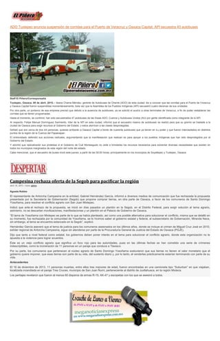 ADO Tuxtepec anuncia suspensión de corridas para el Puerto de Veracruz y Oaxaca Capital; API secuestra 40 autobuses
Staff El Piñero/Corresponsalía
Tuxtepec, Oaxaca; 09 de abril, 2015.-- Ileana Chama Méndez, gerente de Autobuses de Oriente (ADO) de esta ciudad, dio a conocer que las corridas para el Puerto de Veracruz
y Oaxaca Capital fueron suspendidas momentáneamente, toda vez que la Asamblea de los Pueblos Indígenas (API) secuestró cuatro decenas de sus unidades.
Por otra parte, un portavoz de esa empresa precisó que debido a la ausencia de autobuses, ya se solicitó el auxilio a otras terminales de Veracruz, a fin de poder restablecer las
corridas que se tienen programadas.
Hasta el momento, se confirmó, han sido secuestrados 47 autobuses de las líneas ADO, Cuenca y Autobuses Unidos (AU) por gente identificada como integrante de la API.
Al respecto, Felipe Manuel Domínguez Sarmiento, líder de la API en esta ciudad, informó que el secuestro masivo de autobuses se realizó para que su gremio se traslade a la
ciudad de Oaxaca para exigir recursos al Gobierno del Estado, y estos aterricen a las clases desprotegidas.
Señaló que son cerca de dos mil personas, quienes arribarán a Oaxaca Capital a bordo de cuarenta autobuses que ya tienen en su poder y que fueron interceptados en distintos
puntos de la región de la Cuenca del Papaloapan.
El entrevistado defendió sus acciones radicales, argumentando que la manifestación que realizan es para apoyar a los pueblos indígenas que han sido desprotegidos por el
Gobierno del Estado.
Y advirtió que radicalizarán sus protestas si el Gobierno de Cué Monteagudo no cede a brindarles los recursos necesarios para solventar diversas necesidades que existen en
todos los municipios marginados de esta región del norte del estado.
Cabe mencionar, que el secuestro de buses inició este jueves, a partir de las 08:00 horas, principalmente en los municipios de Soyaltepec y Tuxtepec, Oaxaca
Campesina rechaza oferta de la Segob para pacificar la región
abril 10, 2015 | Autor admin
Águeda Robles
El representante de Antorcha Campesina en la entidad, Gabriel Hernández García, informó a diversos medios de comunicación que fue rechazada la propuesta
presentada por la Secretaría de Gobernación (Segob) que propone comprar tierras, en otra parte de Oaxaca, a favor de los comuneros de Santo Domingo
Yosoñama, para resolver el conflicto agrario con San Juan Mixtepec.
Indicó que ante el rechazo de la propuesta, se inició en días pasados un plantón en la Segob, en el Distrito Federal, para exigir solución al tema agrario,
asimismo, no se descartan movilizaciones, manifestaciones y un plantón en el Palacio de Gobierno de Oaxaca.
“El tema de Yosoñama con Mixtepec es parte de lo que se había planteado, así como una posible alternativa para solucionar el conflicto, misma que se detalló en
su momento, fue rechazada por la comunidad de Yosoñama, se lo hicimos saber al gobierno estatal y federal, al subsecretario de Gobernación, Miranda Nava,
sin embargo, el tema se encuentra estancado en la Segob”, explicó.
Hernández García aseveró que el tema de justicia para los comuneros asesinados en los últimos años, donde se incluye el crimen de Miguel Cruz José en 2010,
exlíder regional de Antorcha Campesina, sigue sin atenderse por parte de la Procuraduría General de Justicia del Estado de Oaxaca (PGJE).
Dijo que tanto a nivel federal como estatal, los gobiernos deben poner interés en el tema para solucionar el conflicto agrario, donde esta organización no le
apuesta a la violencia para lograr acuerdos.
Éste es un viejo conflicto agrario que significa un foco rojo para las autoridades, pues en las últimas fechas se han cometido una serie de crímenes
indescriptibles, como la incineración de 11 personas en un paraje que conduce a Tlaxiaco.
Por su parte, los comuneros que pertenecen al núcleo agrario de Santo Domingo Yosoñama sostuvieron que sus tierras no tienen el valor monetario que el
gobierno quiere imponer, que esas tierras son parte de su vida, del sustento diario y, por lo tanto, al venderlas prácticamente estarían terminando con parte de su
vida.
Antecedentes
El 16 de diciembre de 2013, 11 personas muertas, entre ellos tres menores de edad, fueron encontradas en una camioneta tipo “Suburban” en que viajaban,
localizada incendiada en el paraje Tres Cruces, municipio de San Juan Ñumí, perteneciente al distrito de Juxtlahuaca, en la región Mixteca.
Los peritajes revelaron que fueron al menos 60 disparos de armas R-15, AK-47 y escopetas con los que se asesinó a todos.
 