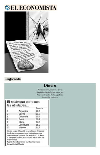 Dinero
País de ancianos, enfermos y pobres
Especuladores pierden una, ganan otra
Nueva iconografía: Piedras y pedradas
ENRIQUE GALVÁN OCHOA
 