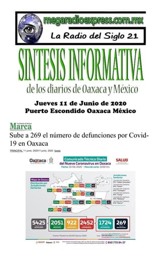Sube a 269 el número de defunciones por Covid-
19 en Oaxaca
PRINCIPAL 11 junio, 202011 junio, 2020 Isaias
 