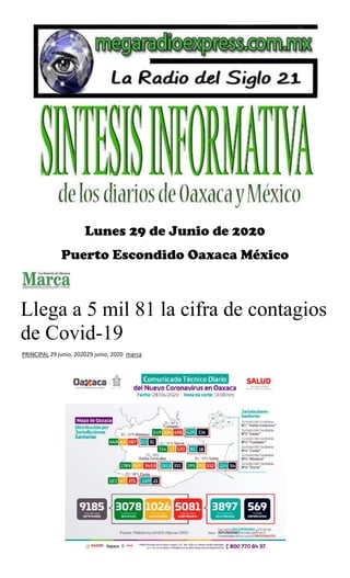 Lunes 29 de Junio de 2020
Puerto Escondido Oaxaca México
Llega a 5 mil 81 la cifra de contagios
de Covid-19
PRINCIPAL 29 junio, 202029 junio, 2020 marca
 