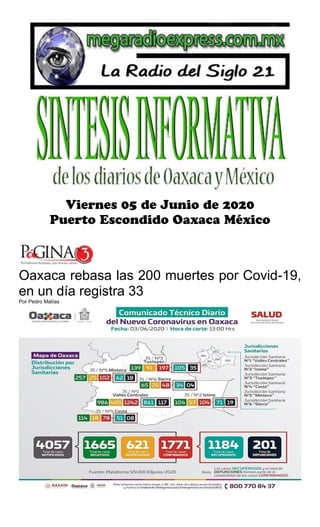 Oaxaca rebasa las 200 muertes por Covid-19,
en un día registra 33
Por Pedro Matías
 