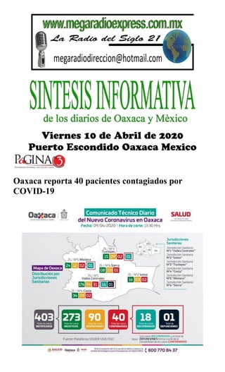 Oaxaca reporta 40 pacientes contagiados por
COVID-19
 