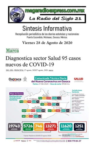 Diagnostica sector Salud 95 casos
nuevos de COVID-19
DEL DÍA, PRINCIPAL 27 agosto, 202027 agosto, 2020 marca
 