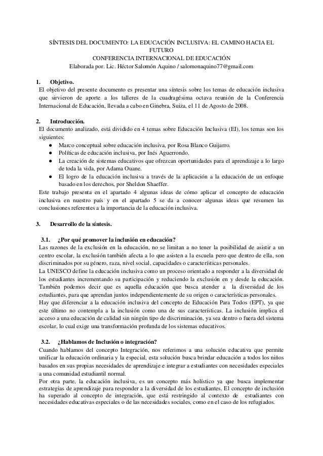 Sintesis la educación inclusiva el camino hacia el futuro