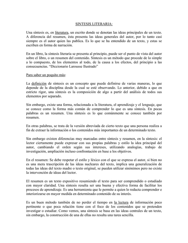 Sintesis Literaria Sintesis literaria