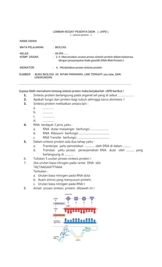 SINTESIS PROTEIN KIMIA KELAS 12 IPA BIOLOGI | DOCX