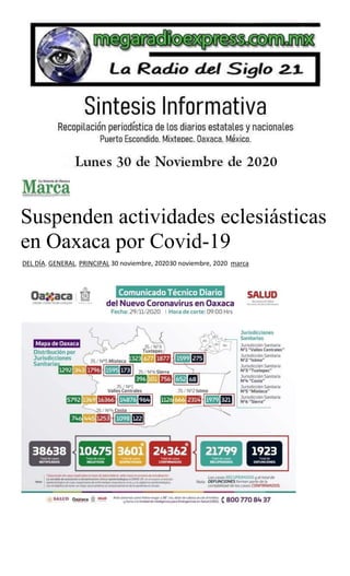 Suspenden actividades eclesiásticas
en Oaxaca por Covid-19
DEL DÍA, GENERAL, PRINCIPAL 30 noviembre, 202030 noviembre, 2020 marca
 