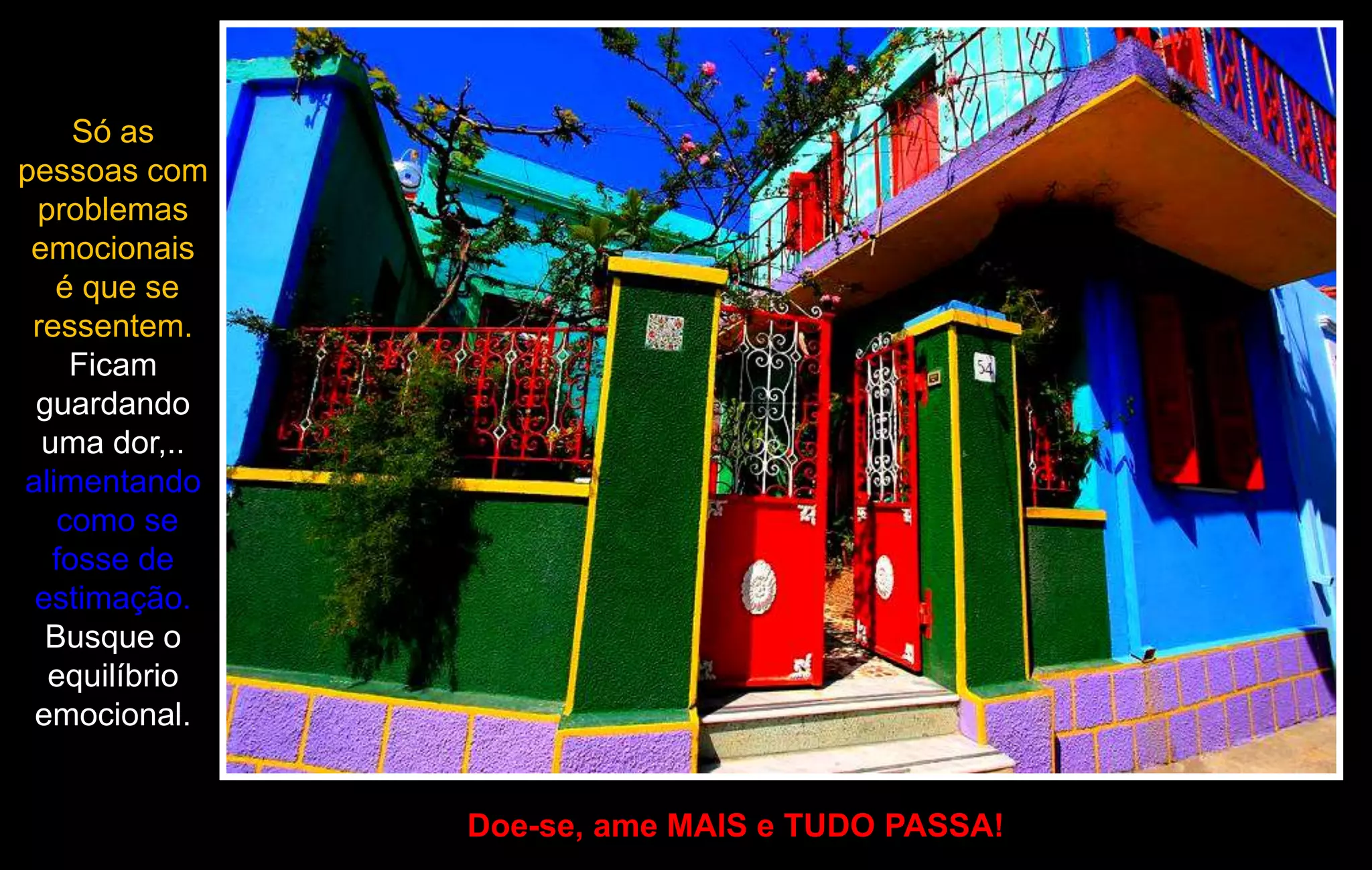 Só as
pessoas com
 problemas
 emocionais
   é que se
 ressentem.
    Ficam
 guardando
  uma dor,..
alimentando
   como se
   fosse de
 estimação.
  Busque o
  equilíbrio
 emocional.


               Doe-se, ame MAIS e TUDO PASSA!
 