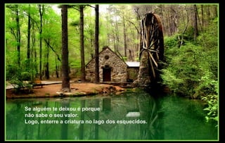 Se alguém te deixou é porque
não sabe o seu valor.
Logo, enterre a criatura no lago dos esquecidos.
 