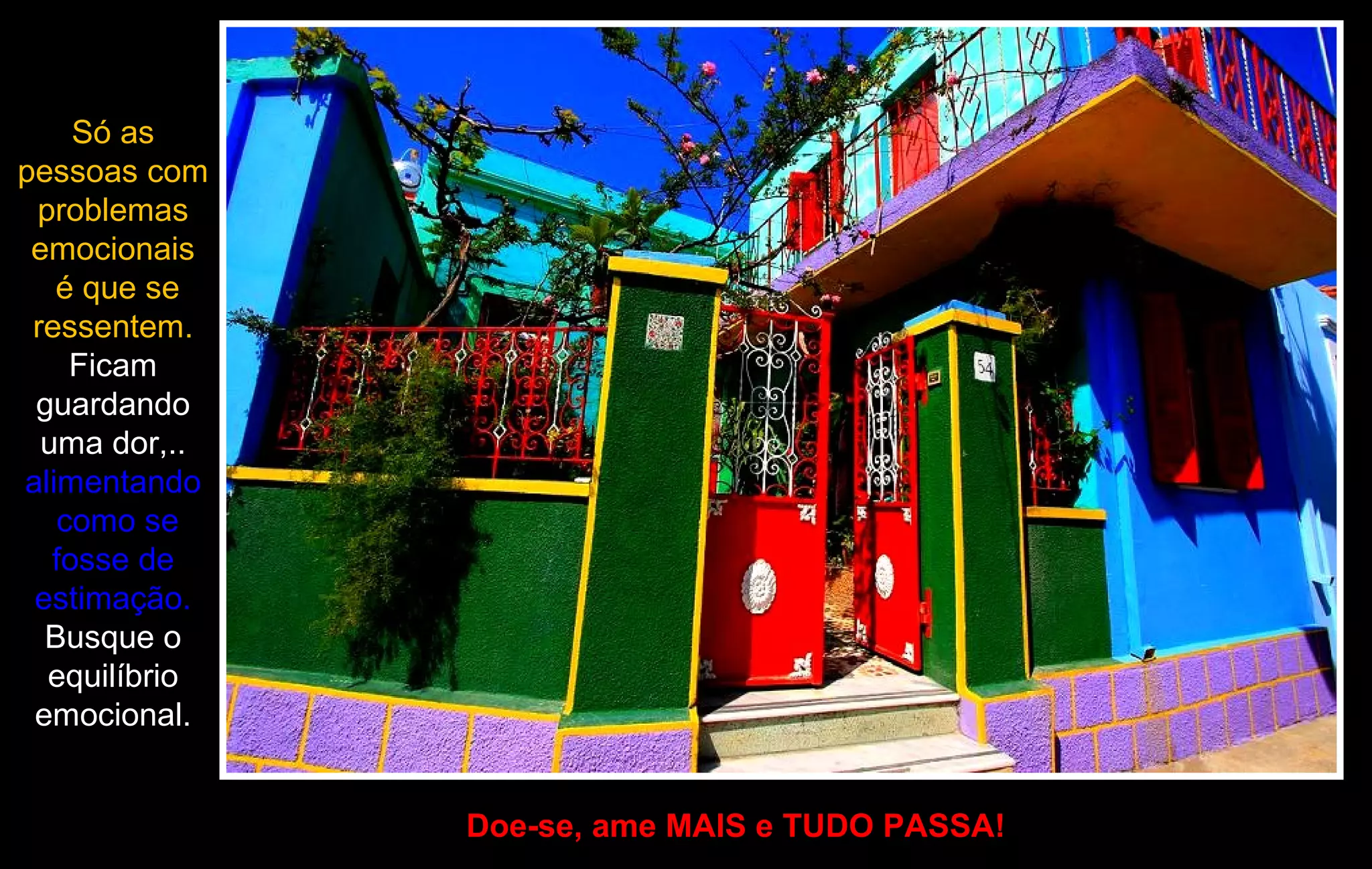 Só as
pessoas com
problemas
emocionais
é que se
ressentem.
Ficam
guardando
uma dor,..
alimentando
como se
fosse de
estimação.
Busque o
equilíbrio
emocional.
Doe-se, ame MAIS e TUDO PASSA!
 