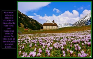 Que sem
esforço
nada vai
acontecer!
Não adianta
reza forte,
nem
macumba
com 20
velas. Se
você não se
decidir pelo
primeiro
passo,
 