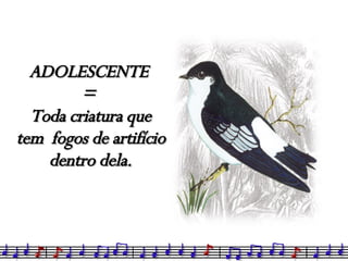 ADOLESCENTE  =  Toda criatura que tem  fogos de artifício dentro dela. 
