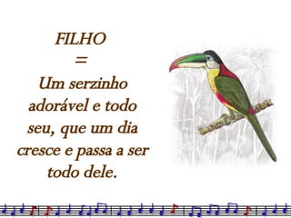 FILHO  =  Um serzinho adorável e todo seu, que um dia cresce e passa a ser todo dele. 