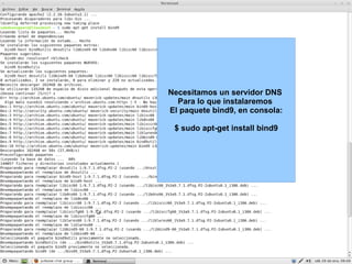 Necesitamos un servidor DNS  Para lo que instalaremos  El paquete bind9, en consola: $ sudo apt-get install bind9 