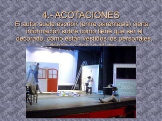 2.- ESTRUCTURA INTERNA El argumento que vemos en una obra de teatro se divide en planteamiento, nudo y desenlace, como los textos narrativos. A esta historia que se nos cuenta le llamamos estructura interna. 