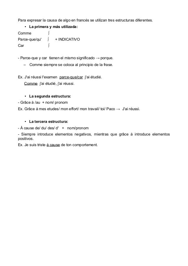 Exprimer la cause (explicar la causa)