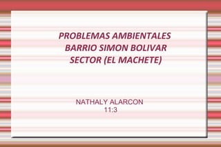 PROBLEMAS AMBIENTALES
BARRIO SIMON BOLIVAR
SECTOR (EL MACHETE)
NATHALY ALARCON
11:3
 