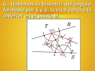 6.- Hacemos la bisectriz del ángulo6.- Hacemos la bisectriz del ángulo
formado por 5 y 6, la cual corta a laformado por 5 y 6, la cual corta a la
anterior en el punto M.anterior en el punto M.
N