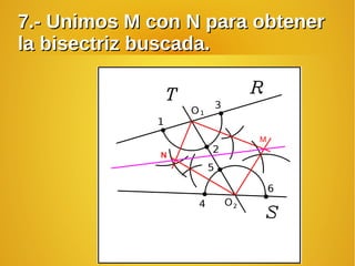 7.- Unimos M con N para obtener7.- Unimos M con N para obtener
la bisectriz buscada.la bisectriz buscada.
N
M