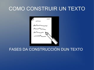 COMO CONSTRUIR UN TEXTO
FASES DA CONSTRUCCIÓN DUN TEXTO
 