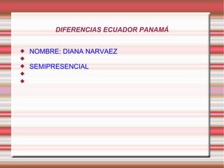 DIFERENCIAS ECUADOR PANAMÁ


   NOMBRE: DIANA NARVAEZ

   SEMIPRESENCIAL


 