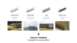 Exterior Cladding
Suitable for any location
Stainless SteelCorrugated metal Wood
- Container Appearance -
Industrial Look
...
