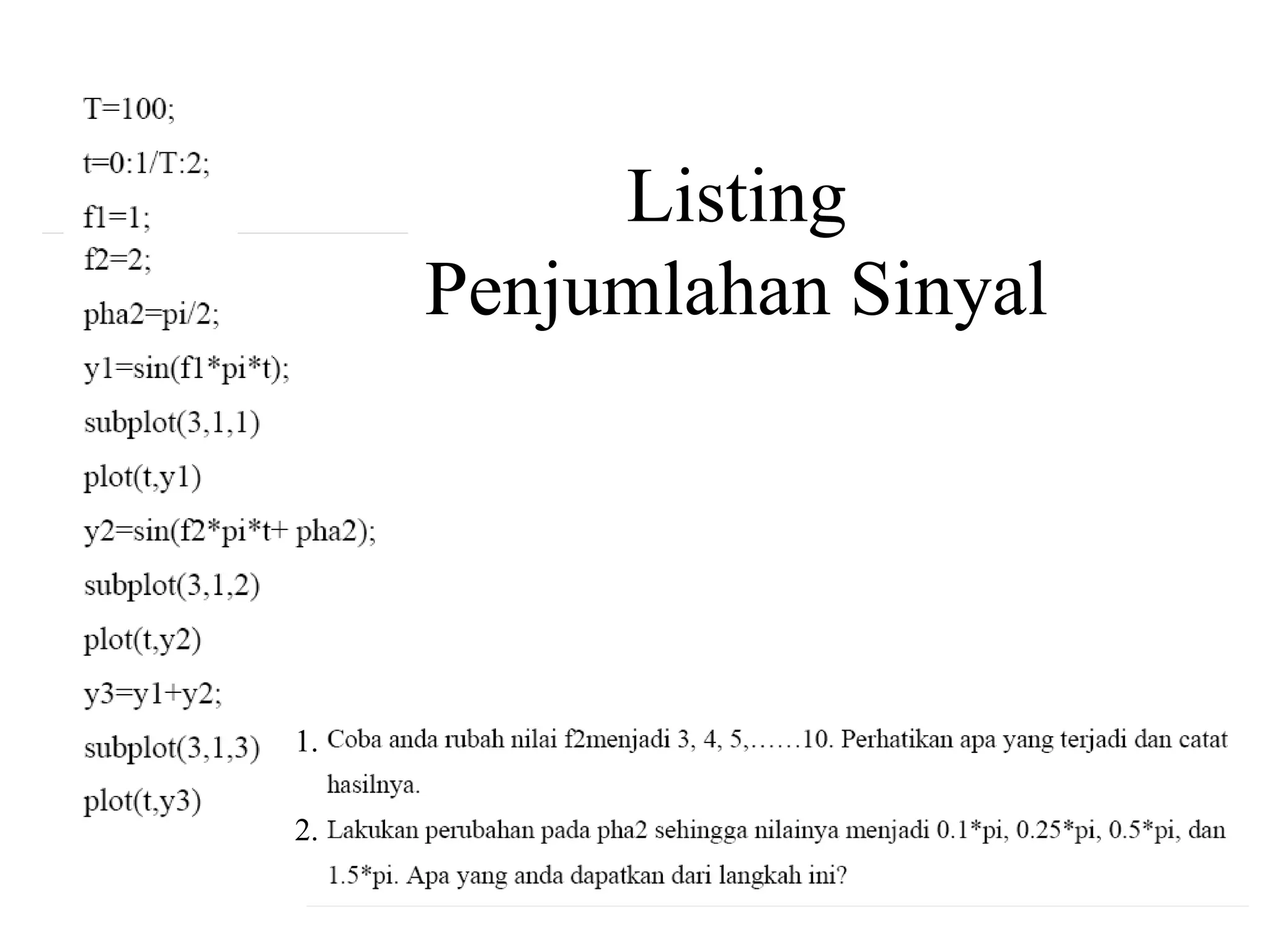 Listing
Penjumlahan Sinyal
1.
2.
 
