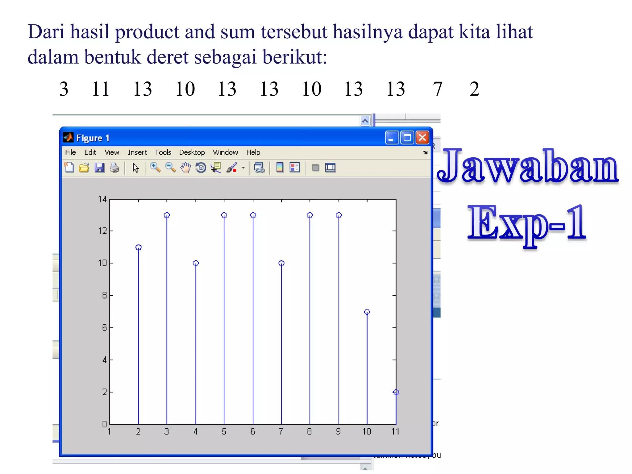 3 11 13 10 13 13 10 13 13 7 2
Dari hasil product and sum tersebut hasilnya dapat kita lihat
dalam bentuk deret sebagai berikut:
 