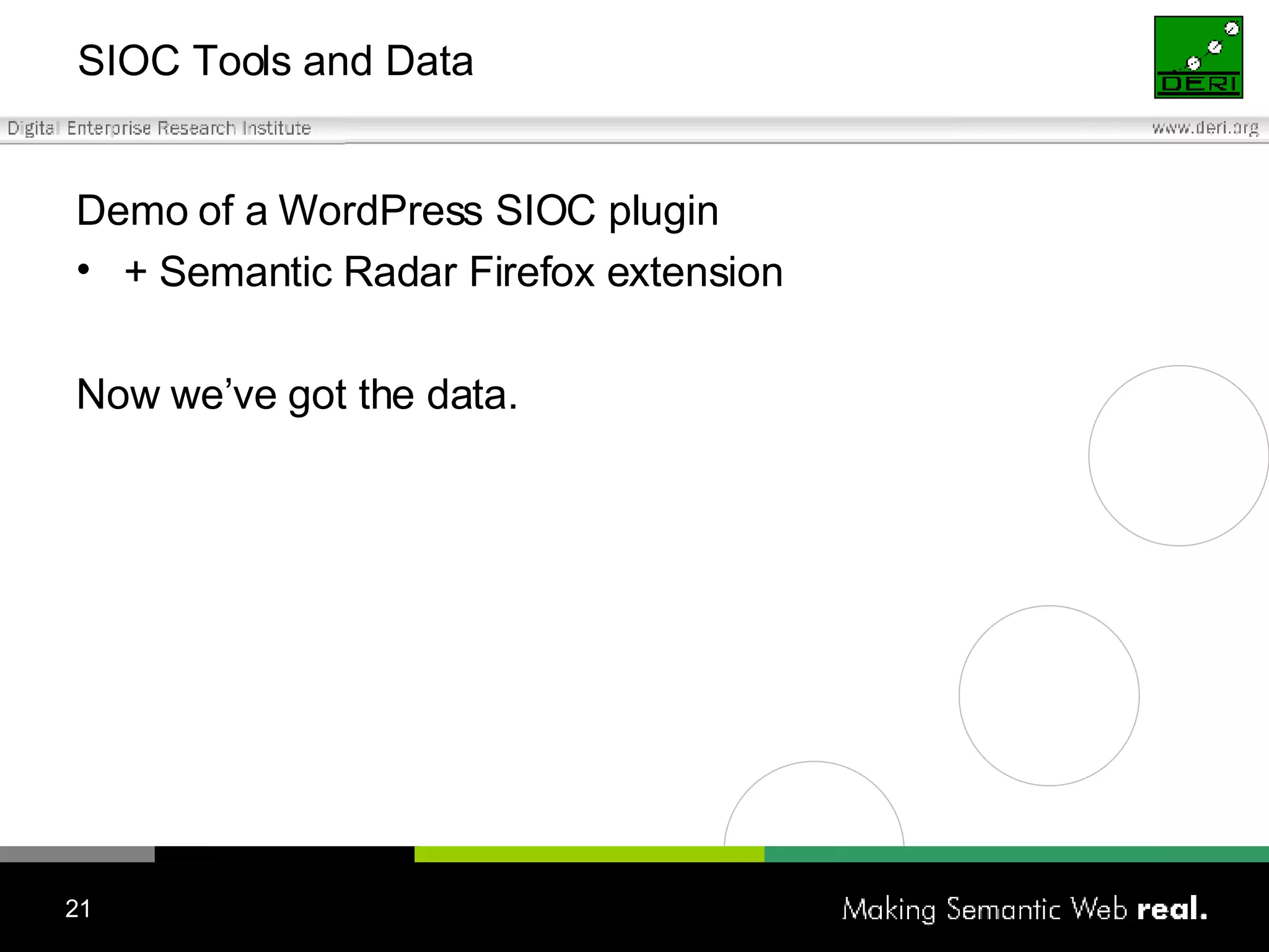 SIOC Tools and Data Demo of a  WordPress SIOC plugin + Semantic Radar Firefox extension Now we’ve got the data. 