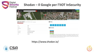 https://www.shodan.io/
Shodan – Il Google per l’IIOT InSecurity
 