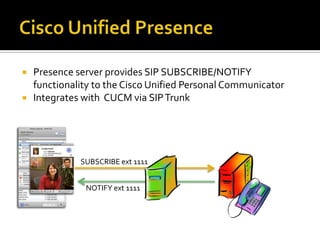Cisco UC ManagerFunctions as a B2BUAowns each leg of call as a separate dialogmore stateful than proxy serversinter-work SIP with other protocolsB2BUA for all types of SIP calls (trunk and line)Cisco’s implementation is 100% standards compatible SIP