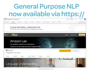 General Purpose NLP
now available via https://
www.getbotmetrics.com
 