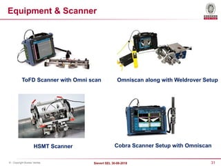 31
Sievert SEL 30-08-2018
© - Copyright Bureau Veritas
Equipment & Scanner
ToFD Scanner with Omni scan Omniscan along with Weldrover Setup
HSMT Scanner Cobra Scanner Setup with Omniscan
 