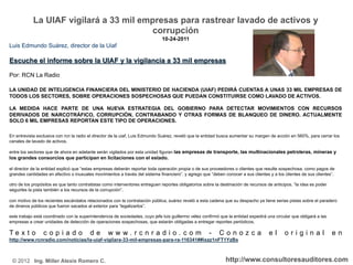 La UIAF vigilará a 33 mil empresas para rastrear lavado de activos y
                                         corrupción
 ...