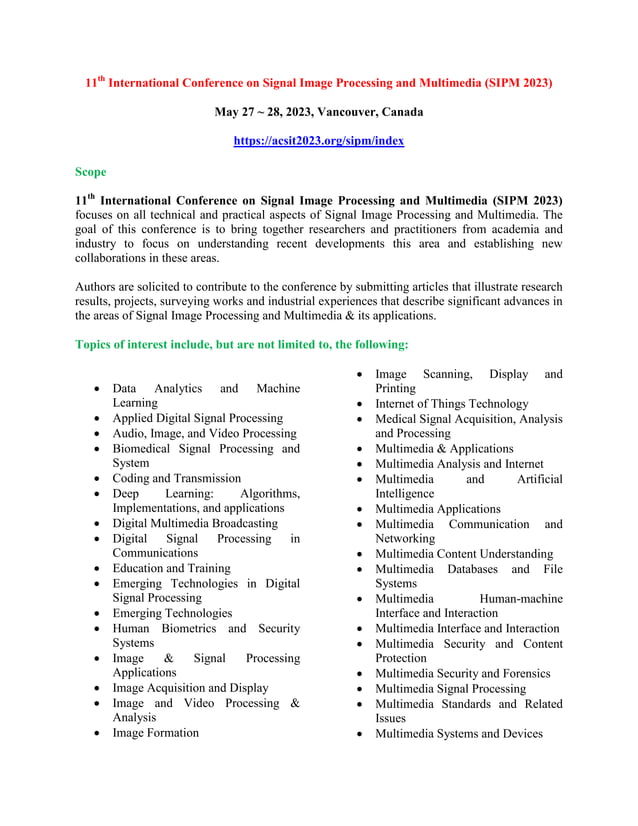 11th International Conference on Signal Image Processing and Multimedia ...