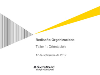 Rediseño Organizacional
Taller 1: Orientación
17 de setiembre de 2012
 