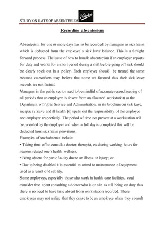 Study on rate of absenteeism | DOCX