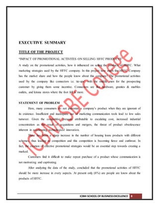 Impact of promotional Activities on selling HFFC products | DOCX