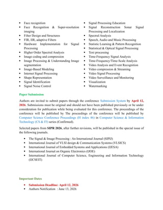 Conference Paper Image Processing Call for Papers - 12th International Conference on Signal Processing ...