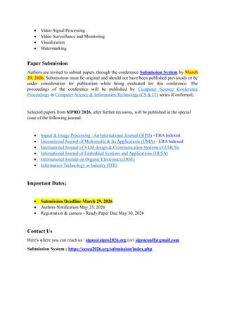 Conference Paper Image Processing Call for Research Papers!!! 12th International Conference on Signal and ...