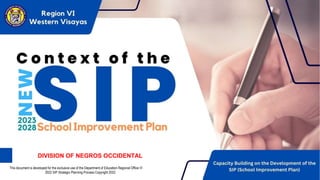 This document is developed for the exclusive use of the Department of Education Regional Office VI 2022 Context of the SIP Copyright 2022
This document is developed for the exclusive use of the Department of Education Regional Office VI
2022 SIP Strategic Planning Process Copyright 2022
DIVISION OF NEGROS OCCIDENTAL
 