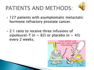 1. Overall Time to Disease ProgressionTime frame: 36 monthsAsymptomatic patients compare to placebo. 2. Overall SurvivalSubjects were followed for 3 years from the time of randomization or until death.Primary Outcome Measures: