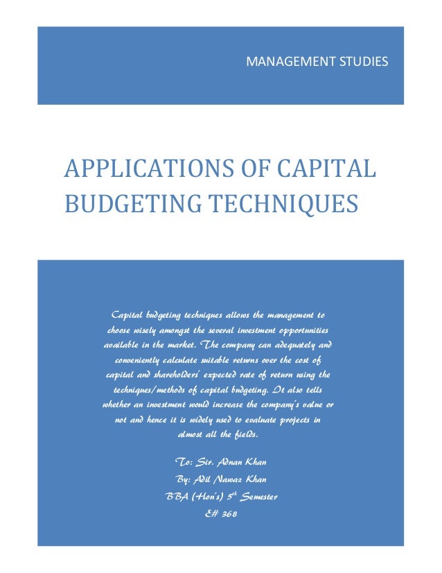 Application Of Capital Budgeting Techniques
