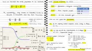 S(0) 7,900,000
I(0) 10
R(0) 0
contact number /infected
c = b.D
= b/k
basic reproductive number
R0 = b.D
effective reproductive number
R = b.D.s(t)
D
independent of time
is constant
on integration
obtaining parameter
s(0) = 1
i(0) = 0
i(∞) = 0
1.4-1.6: 2009 flu H1N1, swine
1.4-2.8: 1918 flu H1N1, influenza
12.8: 1918-28 measles (US)
4.9: 1955 poliomyelitis (US)
5.7: COVID-19
For halting epidemic, R ≤ 1
R = R0.s(t)
∴ s(t) = 1/R0
= 0.175
82.5% herd immunity needed
R0
epidemic can't develop if:
- i'(t) < 0
- s(0) < 1/c
90% vaccine efficacy?
 