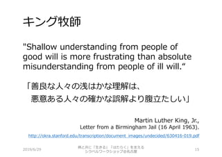 キング牧師
"Shallow understanding from people of
good will is more frustrating than absolute
misunderstanding from people of il...