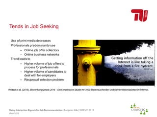 Tends in Job Seeking
Using Interaction Signals for Job Recommendation | Benjamin Kille | SIREMTI 2015
slide 5/26
Use of pr...