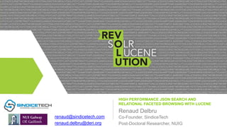 HIGH PERFORMANCE JSON SEARCH AND
RELATIONAL FACETED BROWSING WITH LUCENE

Renaud Delbru
renaud@sindicetech.com
renaud.delbru@deri.org

Co-Founder, SindiceTech
Post-Doctoral Researcher, NUIG

 